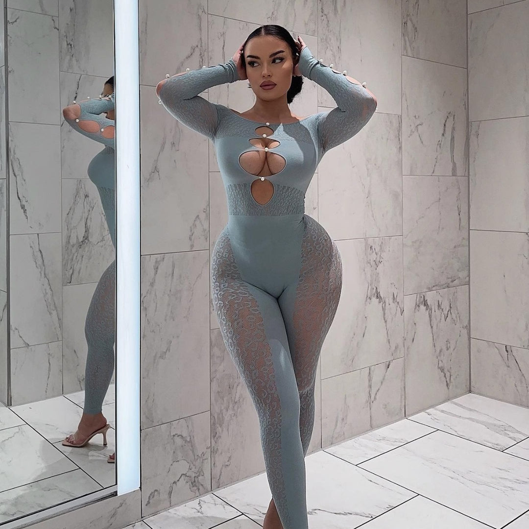 Lace Splice Long Sleeve  Bodysuit