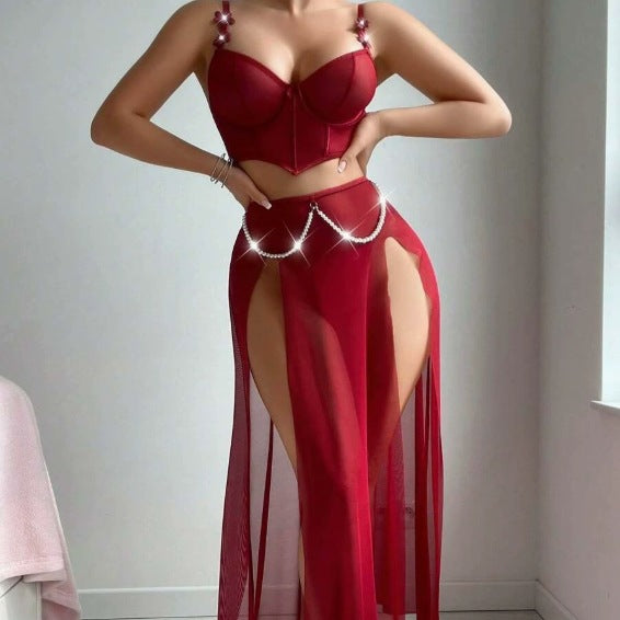 Rhinestone Mesh Corset Lingerie