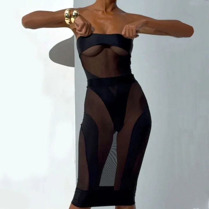 Sheer Mesh Strapless Bodycon