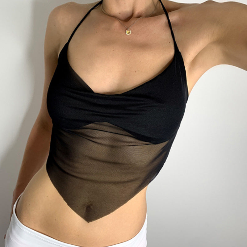 Halter Twist‑Front Mesh Crop Top