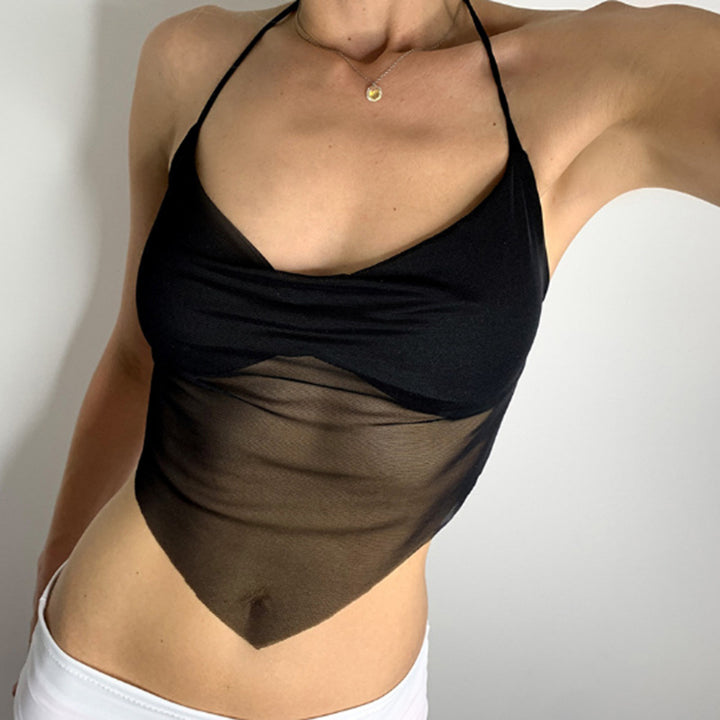 Halter Twist‑Front Mesh Crop Top