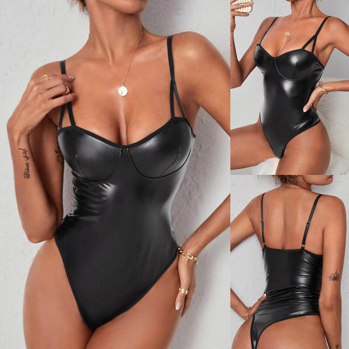 Glossy Faux Leather  Shapewear Bodysuit