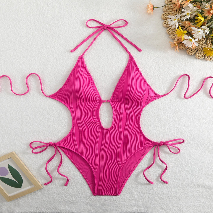 Halter Cutout Tie Side One Piece Swimsuit