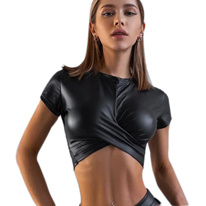 Glossy Patent Leather Wrap Crop Top