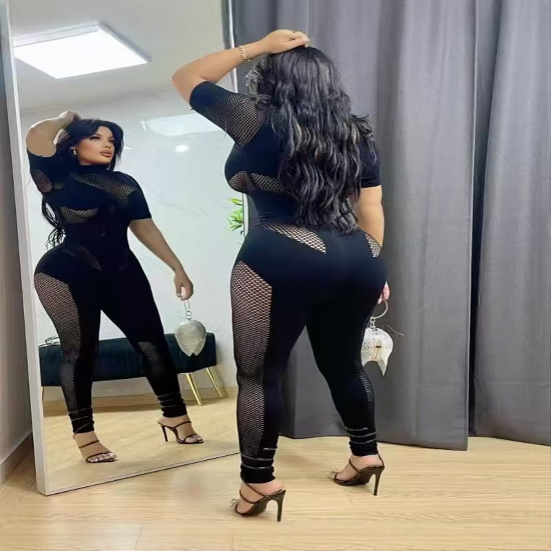 Mesh Patchwork Short Sleeve Bodysuit