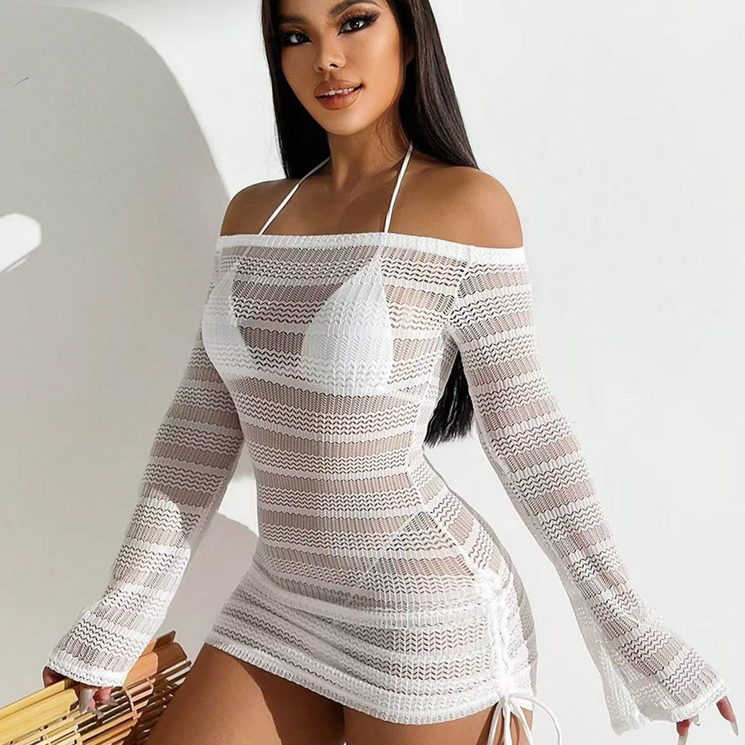 Off Shoulder Mesh Long Sleeve  Dress