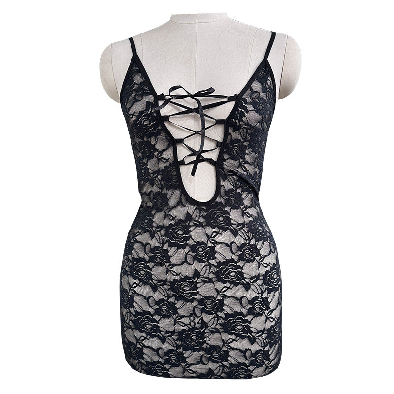 Floral Lace Front Lace-Up Bodycon