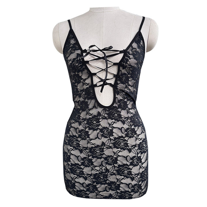 Floral Lace Front Lace-Up Bodycon