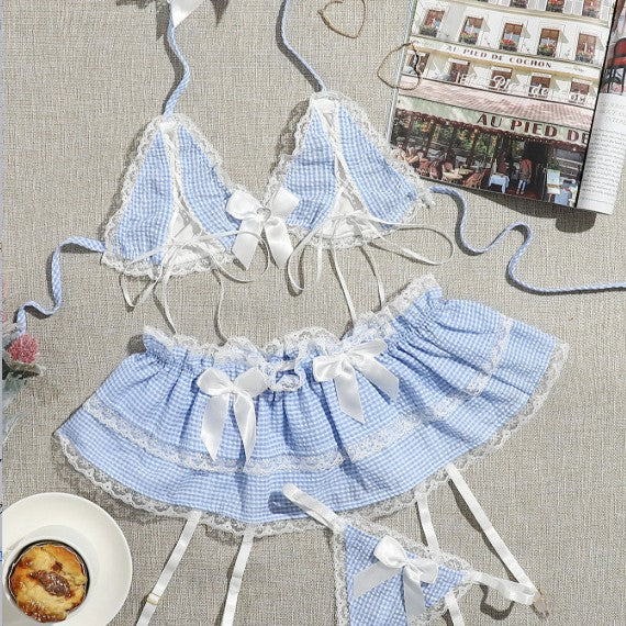 Gingham Bow Halter Maid Lingerie