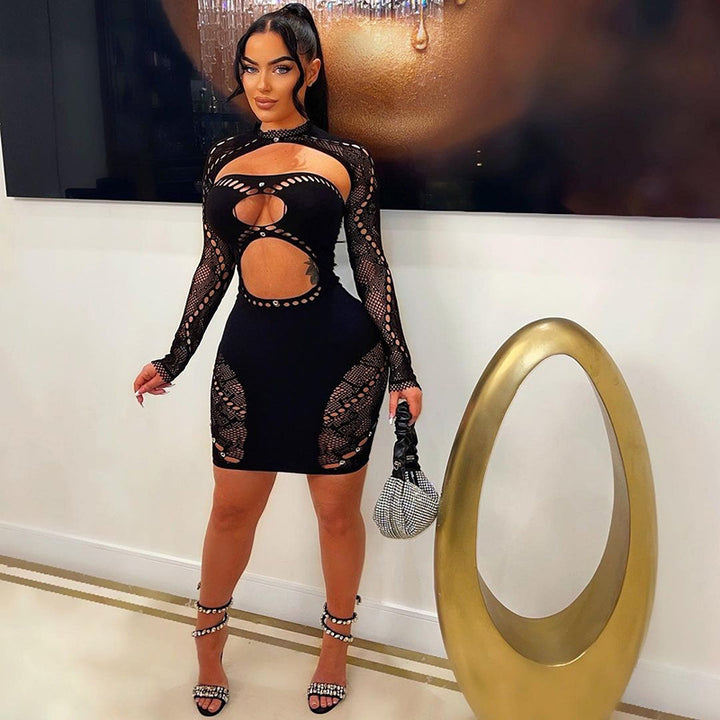 Long Sleeve Hollow Cutout   Dress