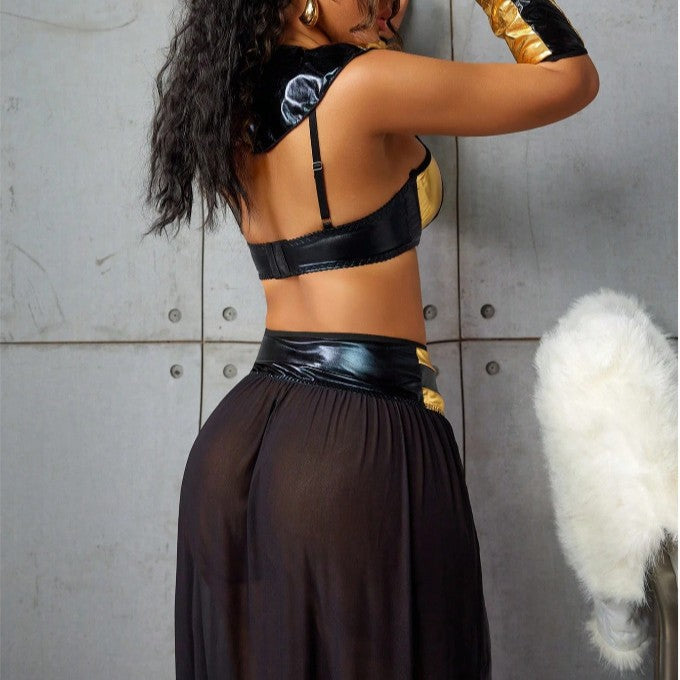 Patent leather  high-slit lingerie