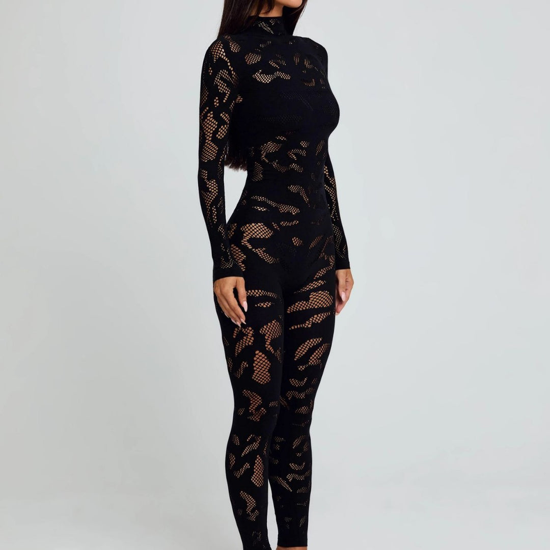 Floral Mesh Pattern Long Sleeve Bodysuit