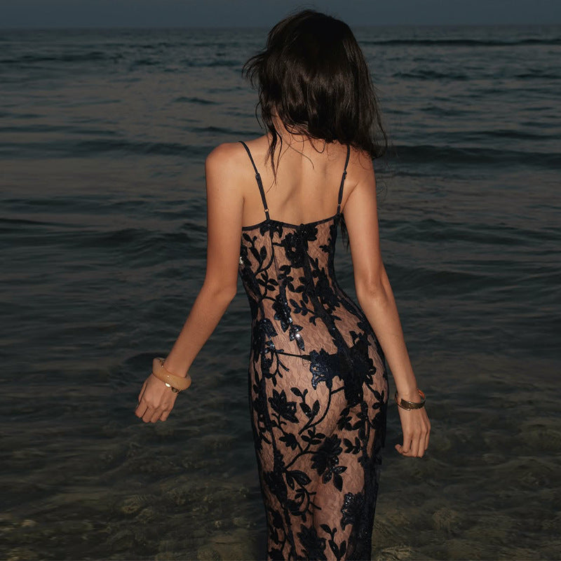 Floral Sequin Lace Fringe Dress