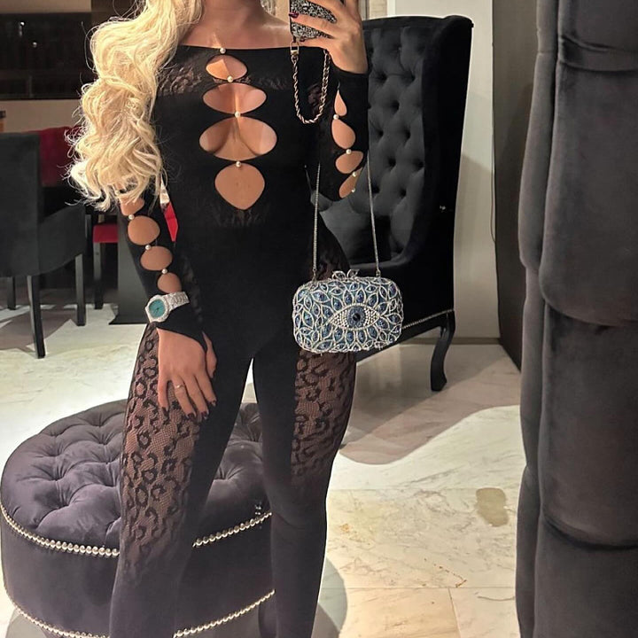 Lace Splice Long Sleeve  Bodysuit