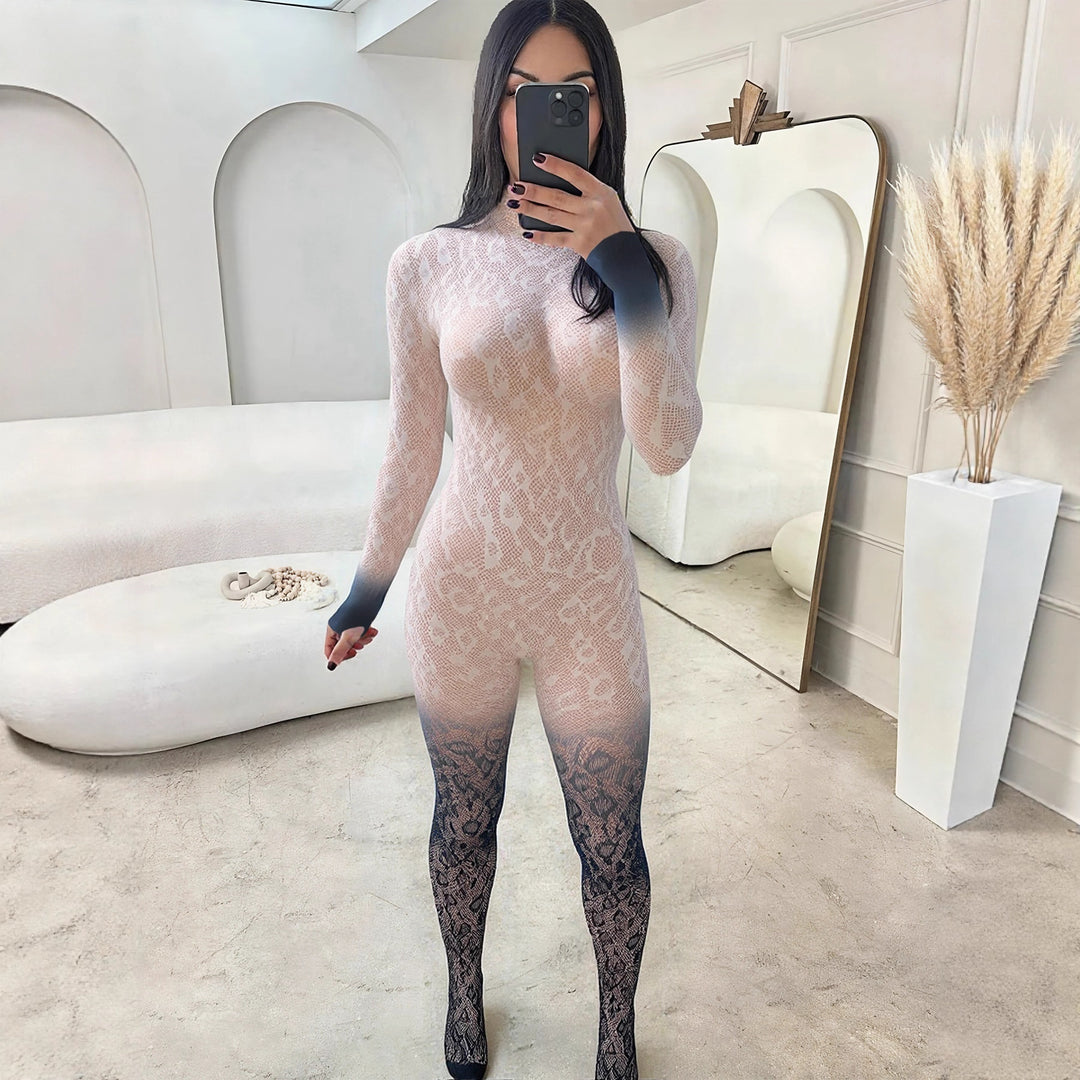 Gradient Leopard Lace Sheer Jumpsuit
