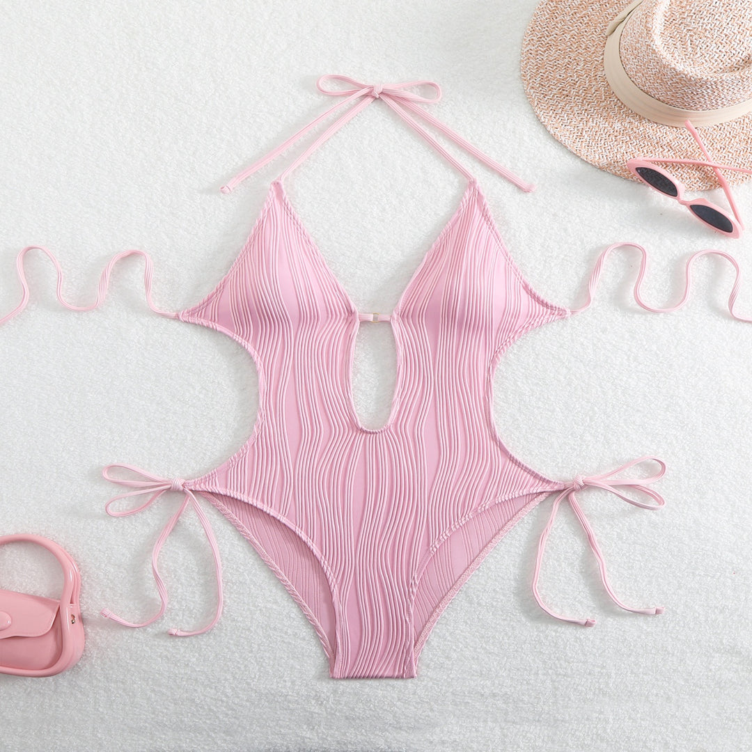 Halter Cutout Tie Side One Piece Swimsuit
