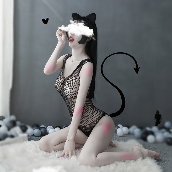 Wide Fishnet Sleeveless Bodystocking