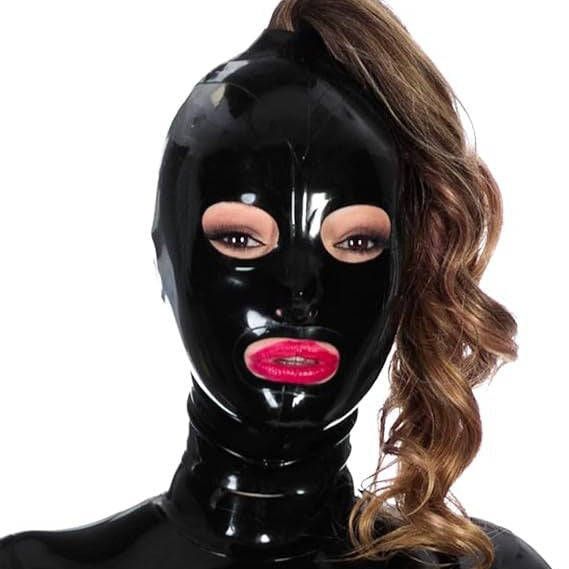 Glossy Black Faux Leather  Hood Mask