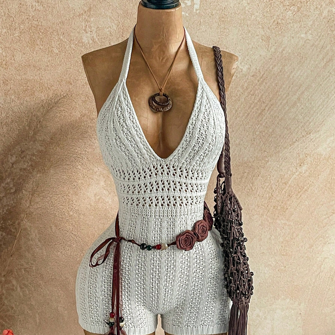 Halter Deep‑V Hollow‑Out Romper