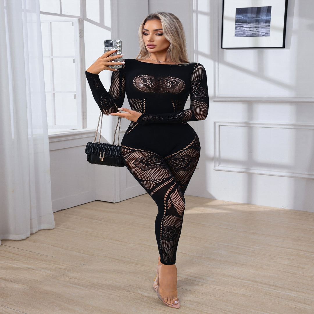 Rose Pattern Mesh Jumpsuit