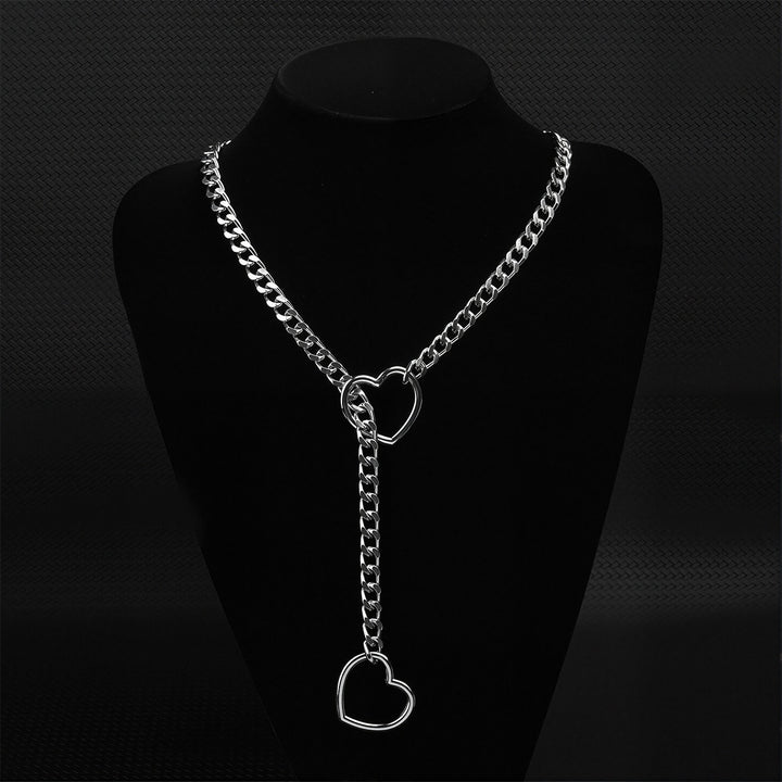 Silver‑Toned Double‑Heart Choker