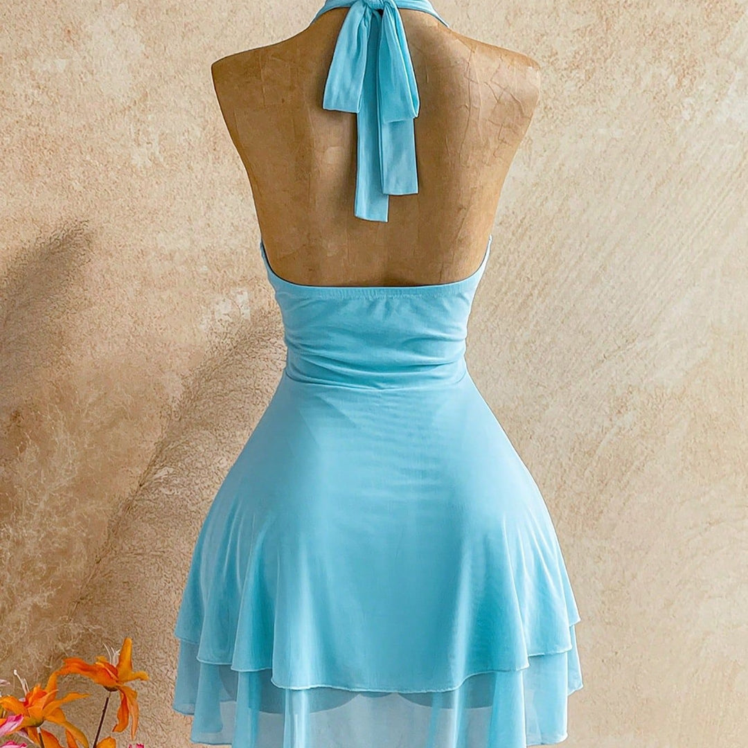Halter Lace Front‑Lace‑Up Dress