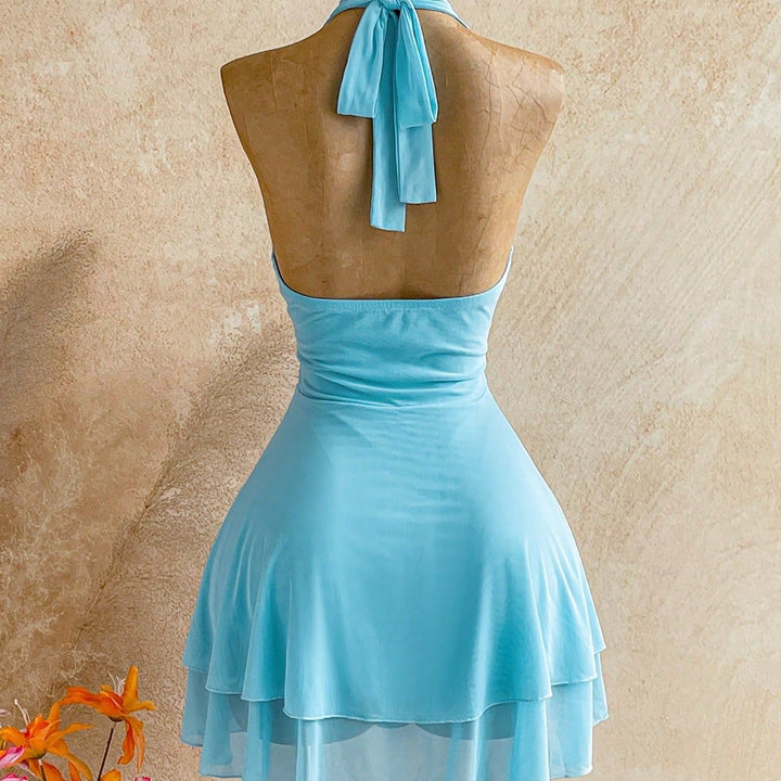 Halter Lace Front‑Lace‑Up Dress