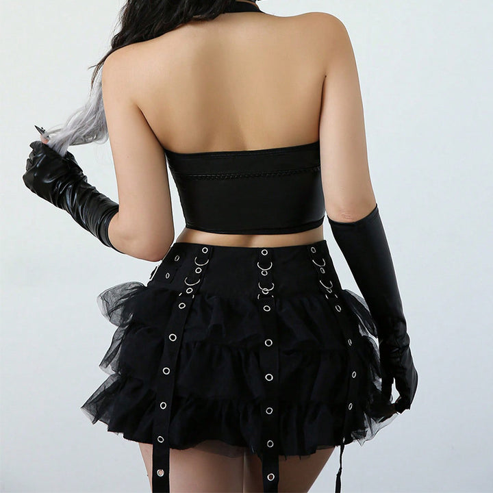 Front Lace-Up Faux Leather Halter