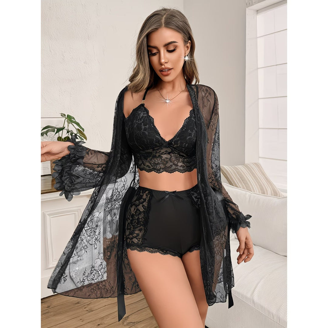 Sheer Lace Deep V Lingerie Sleepwear