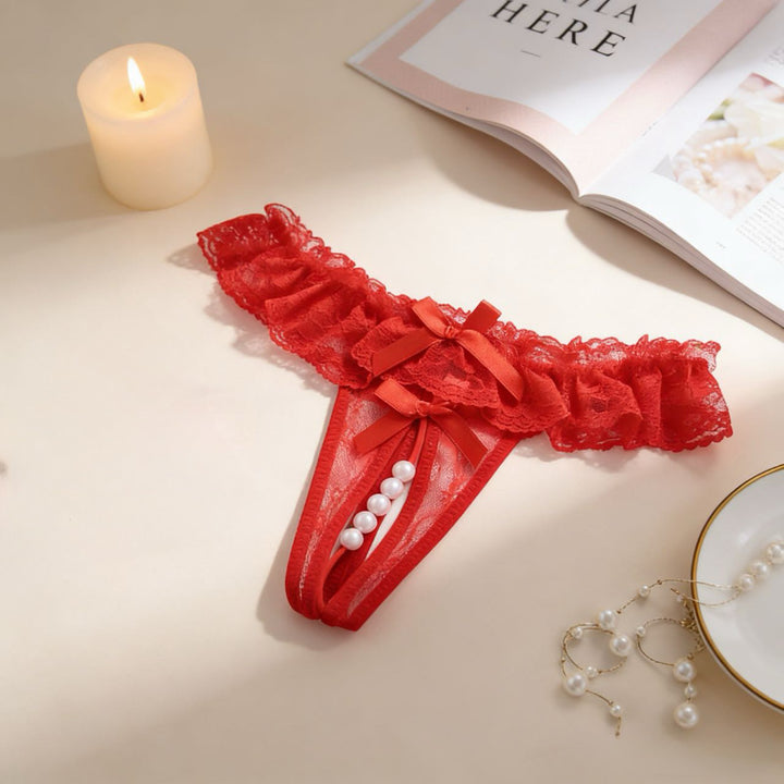 Open‑Crotch Pearl Bow Thong Panty