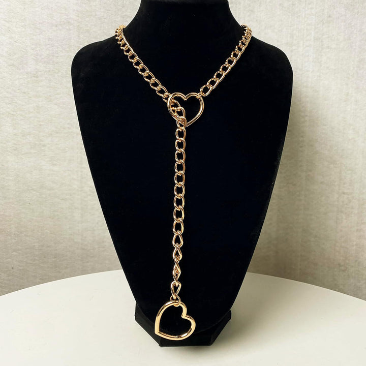Gold‑Toned Double‑Heart Pendant Choker