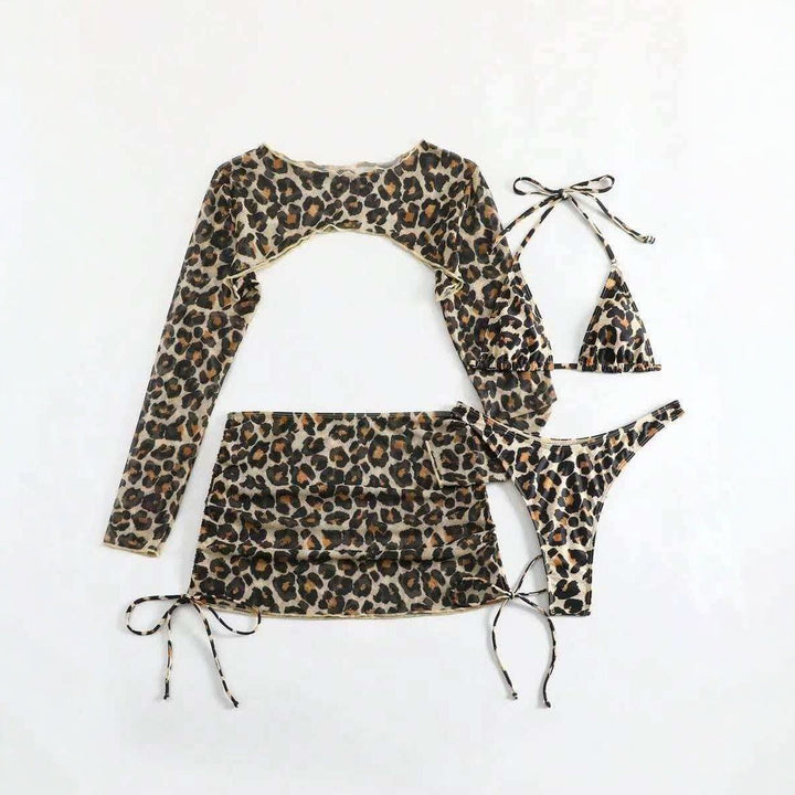 Leopard Print Bikini Cover-Up Swimsuit