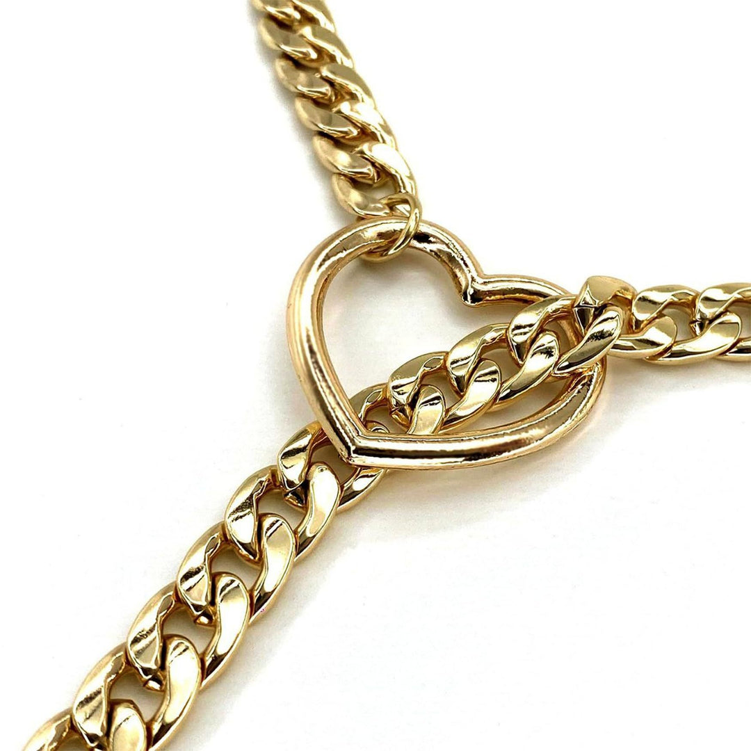 Gold‑Toned Double‑Heart Pendant Choker