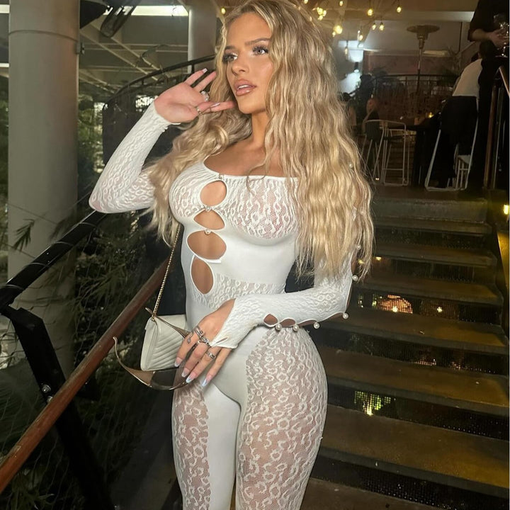 Lace Splice Long Sleeve  Bodysuit