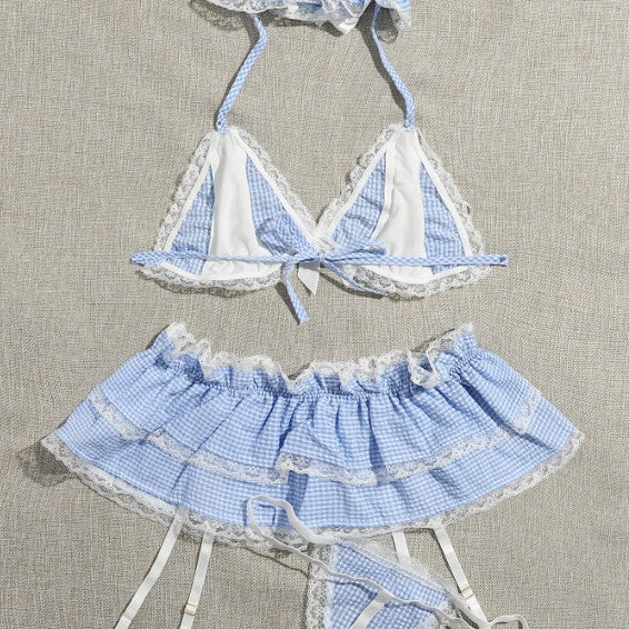 Gingham Bow Halter Maid Lingerie