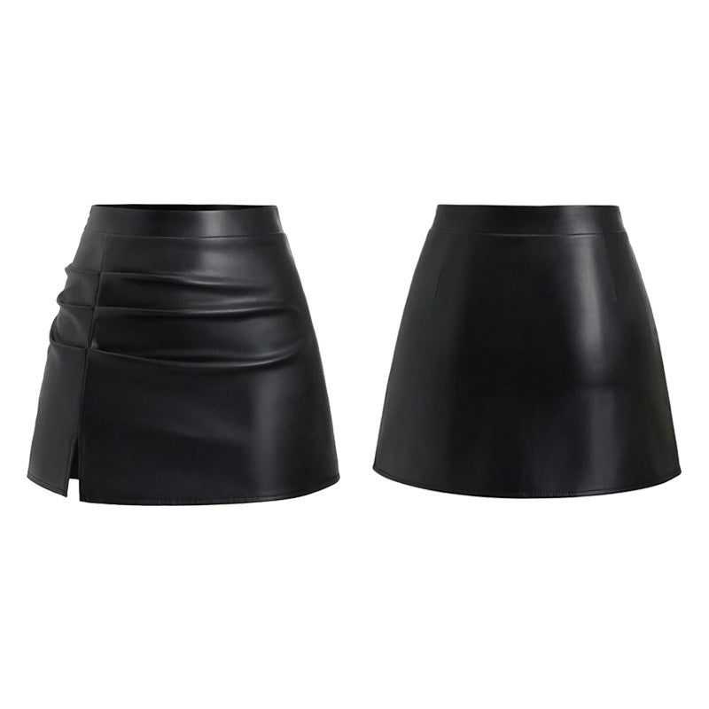 Hem Bodycon Leather Mini Skirt