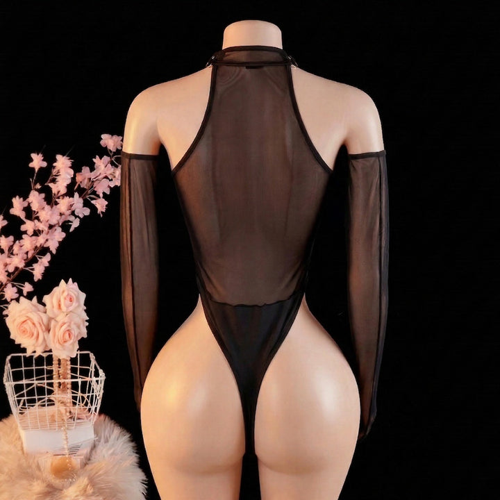 Sheer Mesh Halter Neck Bodysuit