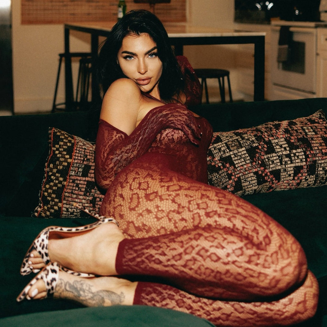 Leopard Pattern Lace  Bodysuit Jumpsuit