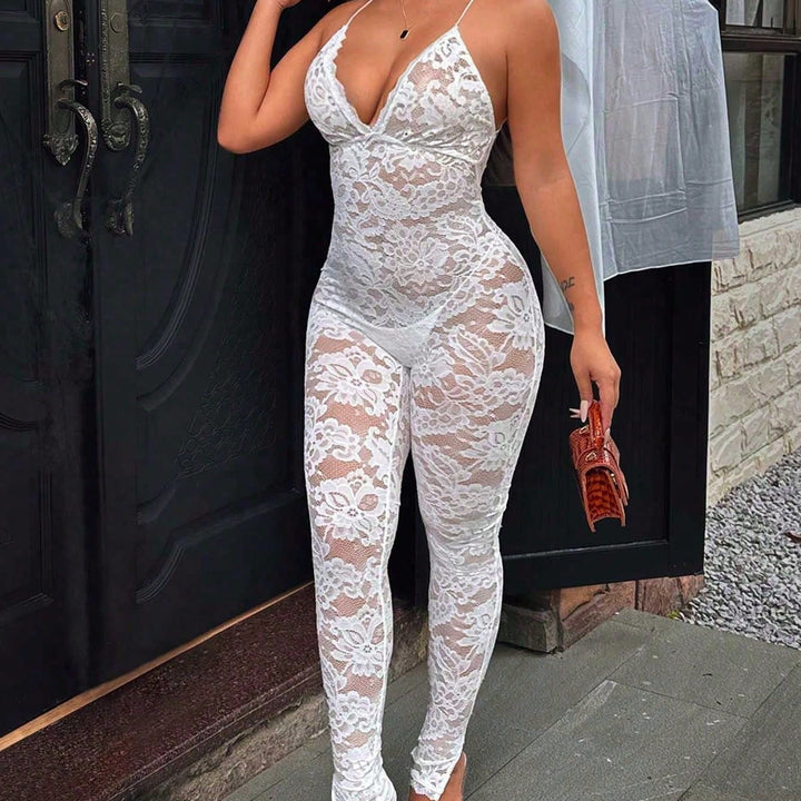 Floral Lace Spaghetti Skinny Jumpsuit