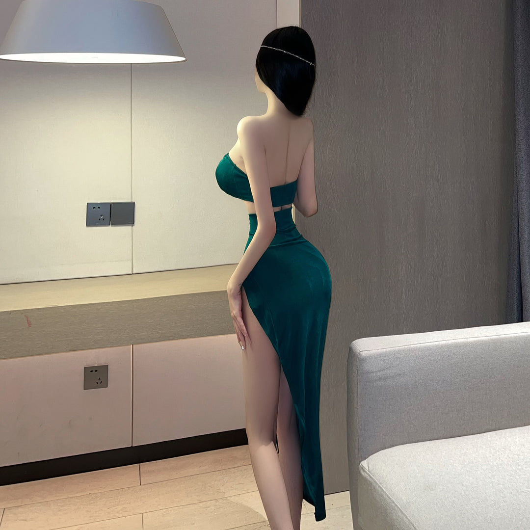 Bandeau Cutout High Slit Maxi Dress