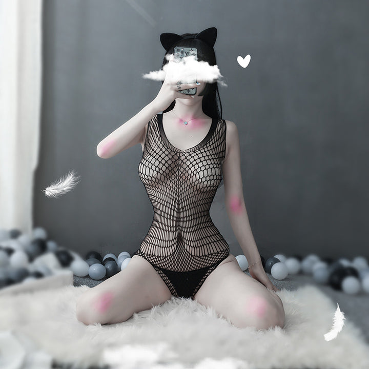 Wide Fishnet Sleeveless Bodystocking