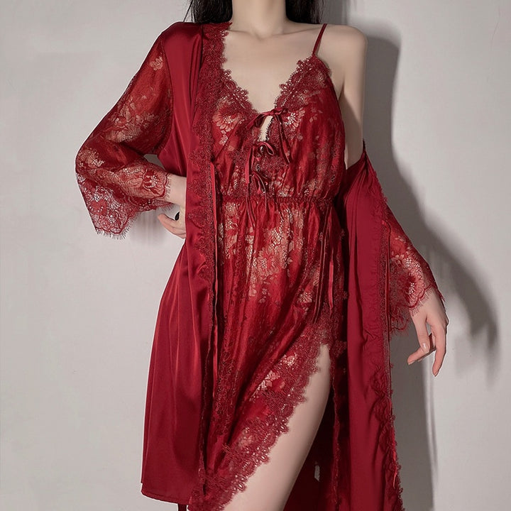 V‑Neck Tie‑Front Lace Slip Nightgown