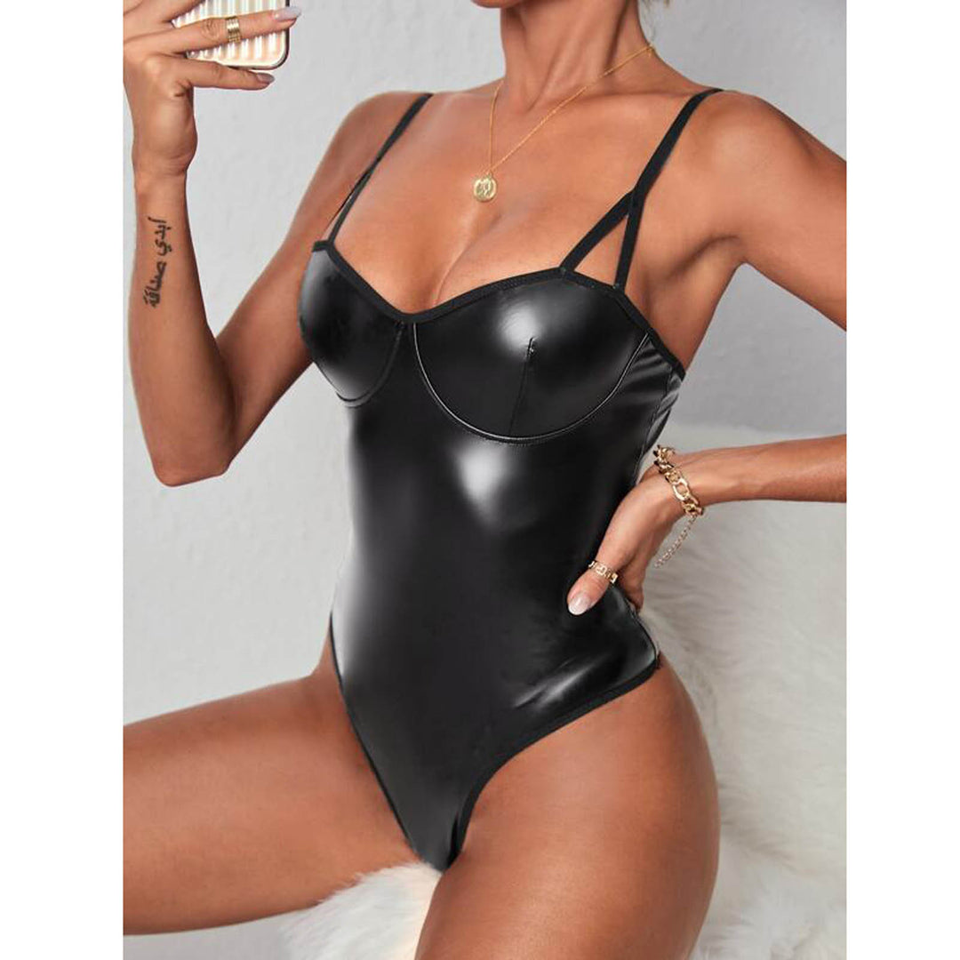 Glossy Faux Leather  Shapewear Bodysuit