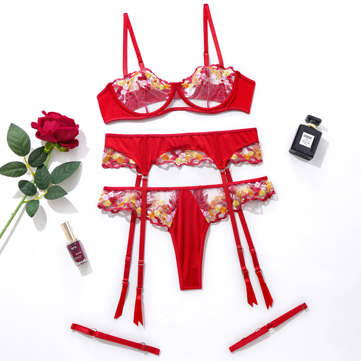 Floral Embroidery Mesh Garter Lingerie