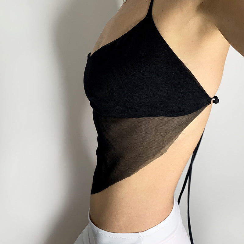 Halter Twist‑Front Mesh Crop Top