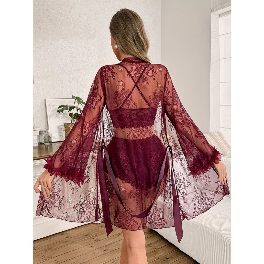 Sheer Lace Deep V Lingerie Sleepwear