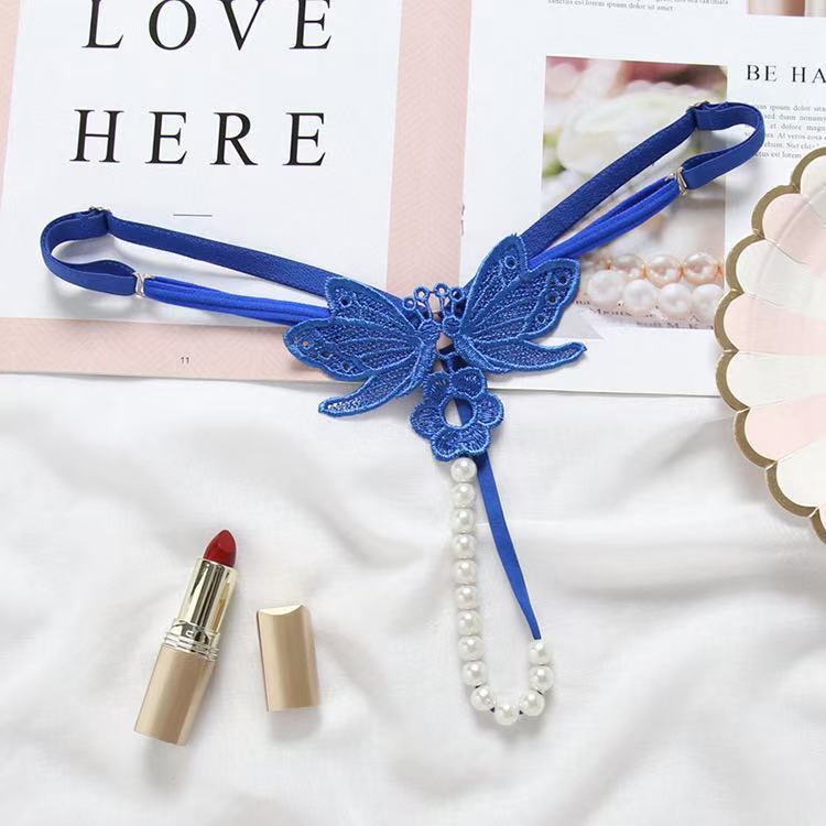 Butterfly‑Embroidered Pearl Thong
