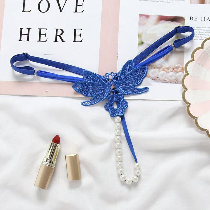 Butterfly‑Embroidered Pearl Thong