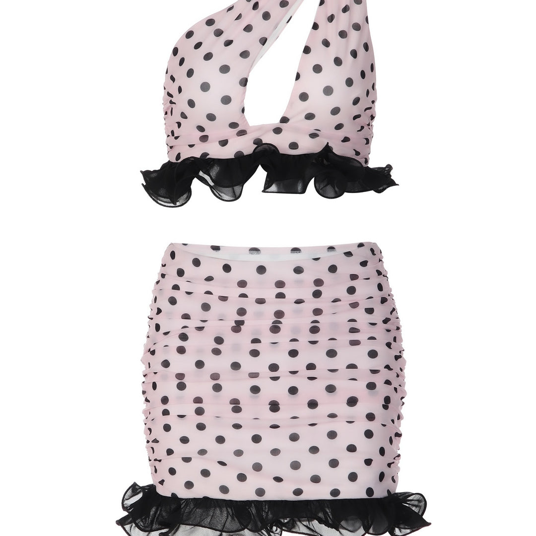 Polka‑Dot Halter Ruffle Outfit