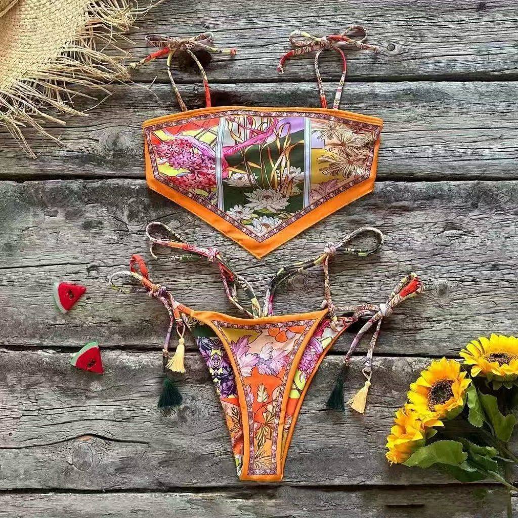Oil‑Painting Floral Print Swimsuit